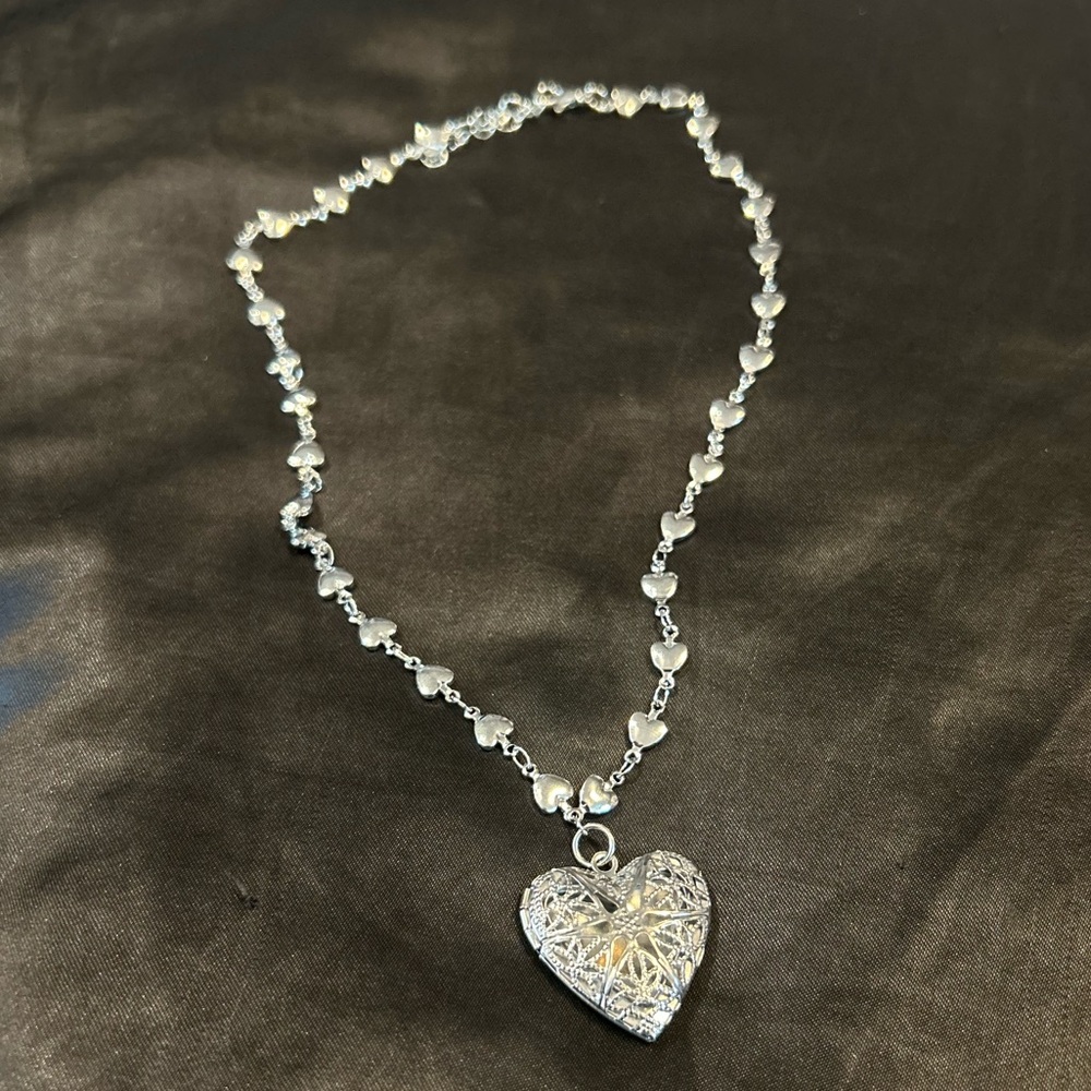 Gothic Silver Heart Locket Chain Necklace